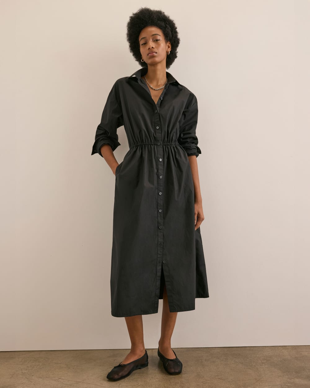 The Supima® Cotton Midi Shirt Dress | Black – Everlane