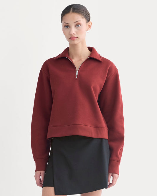 womens-luxe-fleece-zip-polo-merlot | primary