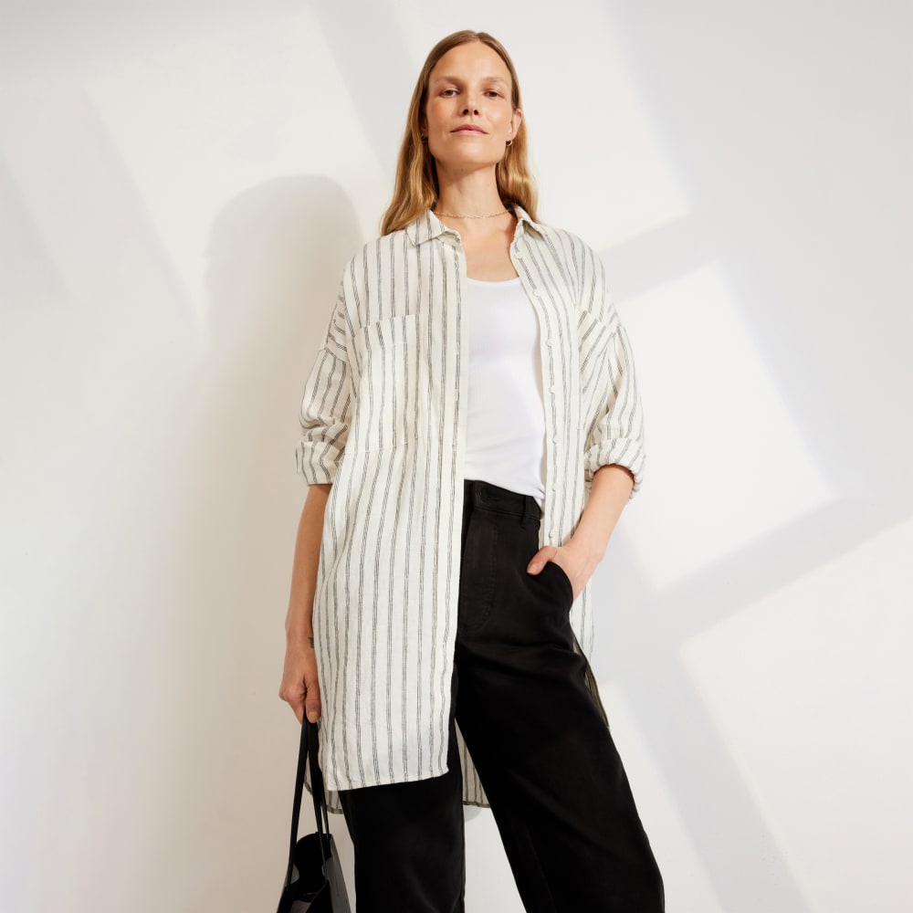 womens-way-long-linen-shirt-black-canvas-tan | primary