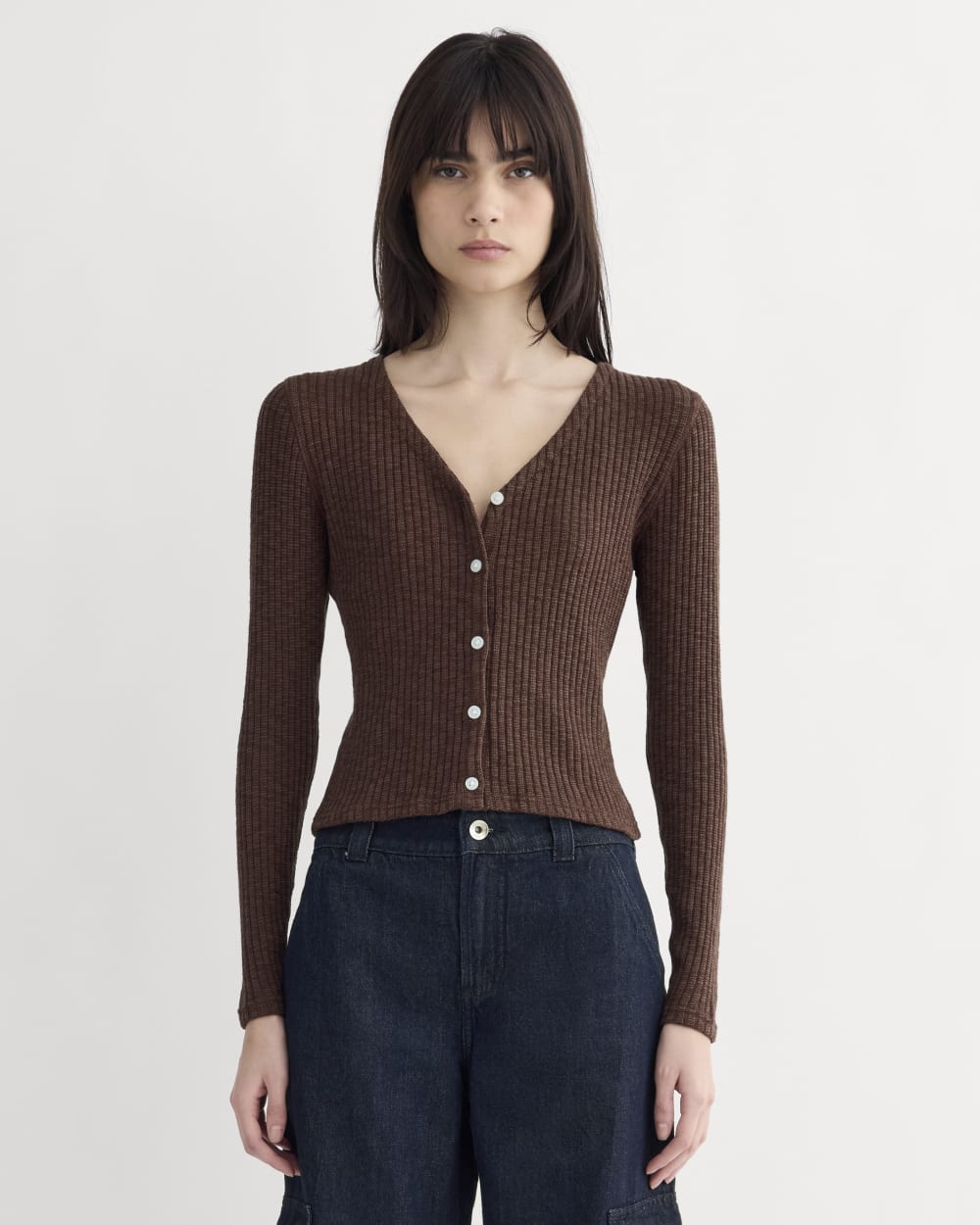Micro Rib Cardigan The Cozy Rib Cardigan | Dark Mahogany – Everlane