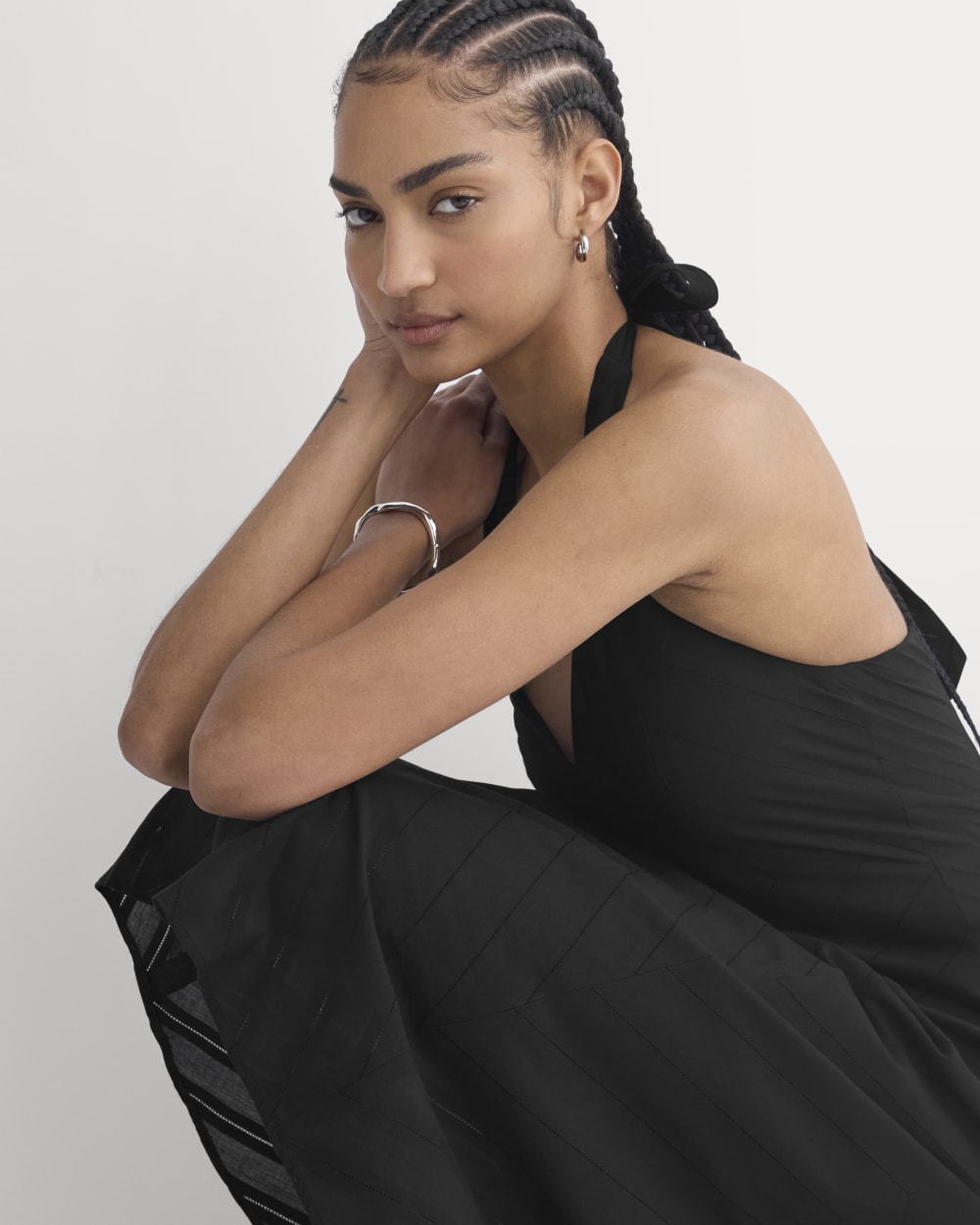 Everlane Textured Halter Midi Dress In Black, Size 16, Cotton