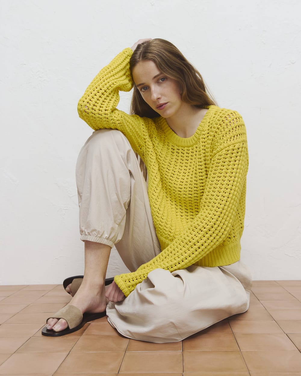 MAISON CARREE メゾンカレ Basic half sleeve knit ショートスリーブニットセーター MC-2020-00 イエロー F MAISON CARREE メゾンカレ Basic half sleeve knit ショートスリーブ