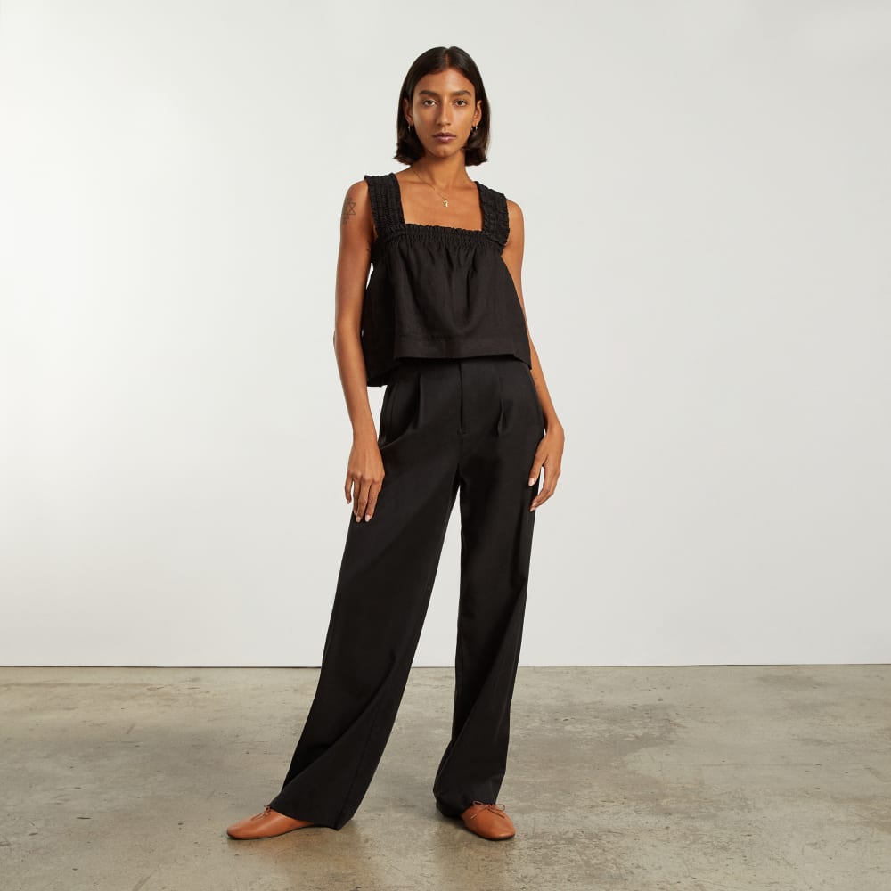 womens-smocked-linen-cami-black