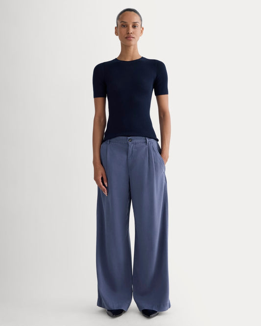 womens-tencel-twill-pleated-chino-indigo | primary