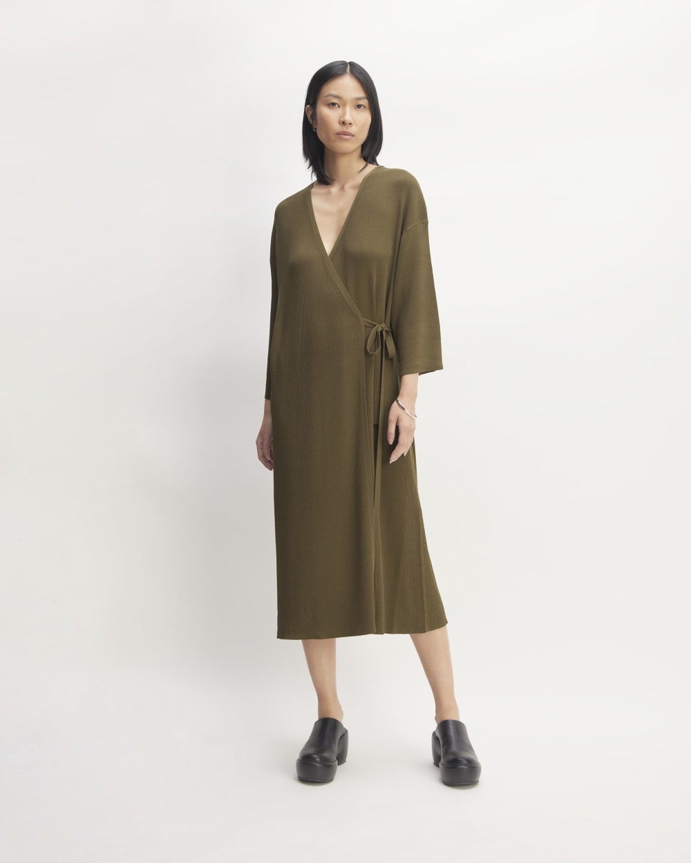 The Ribbed Wrap Midi Dress