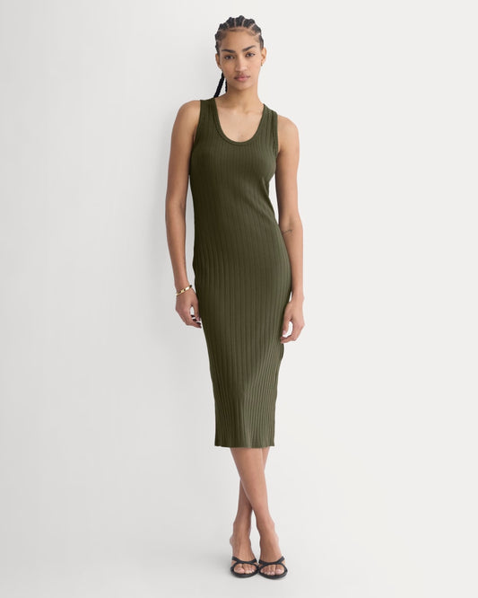 womens-scoop-neck-midi-dress-pointelle-olive-night | primary