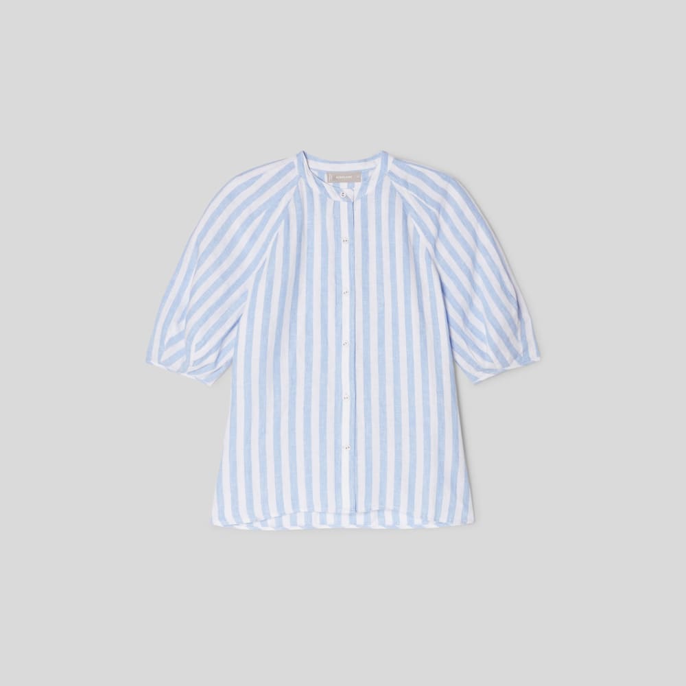 womens-linen-puff-sleeve-shirt-blue-white | alt
