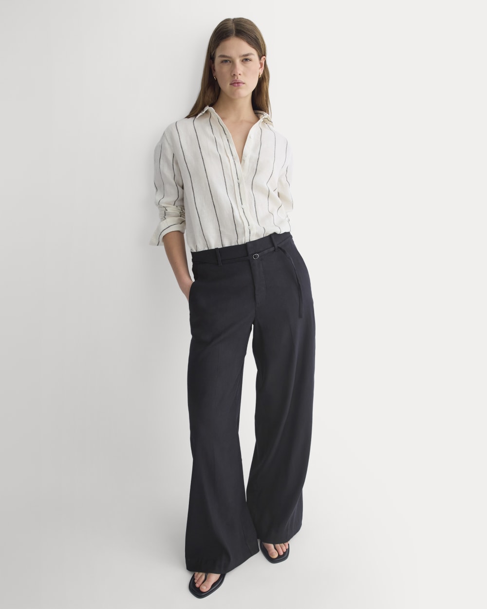 Everlane Wide-Leg Belted Pant, Stretch Linen | Regular, Black, Size 4 Everlane Wide-Leg Belted Pant, Stretch Linen | Regular, Black, Size 4