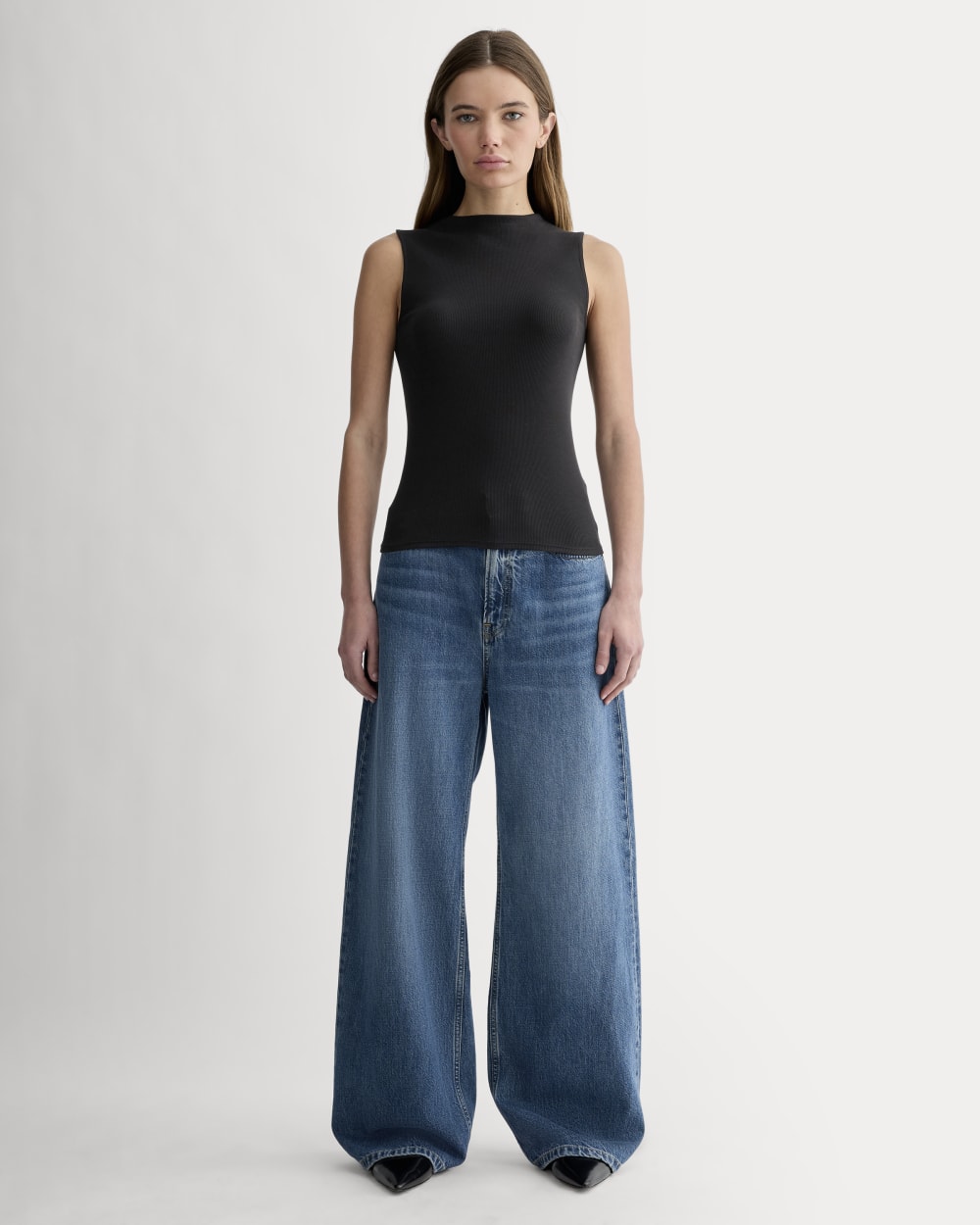 The Luxe Rib Funnel-Neck Tank | Black – Everlane