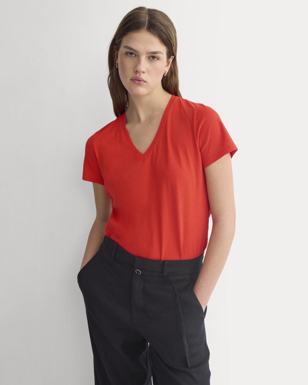 womens-organic-cotton-slim-v-neck-tee-fiery-red | primary