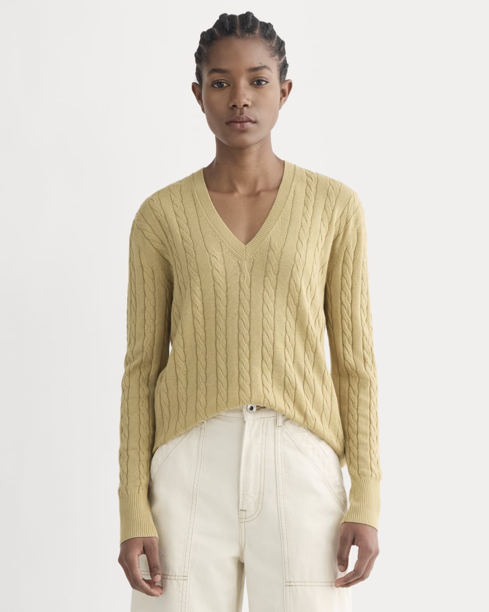 The Cable V-Neck in Cotton Cashmere