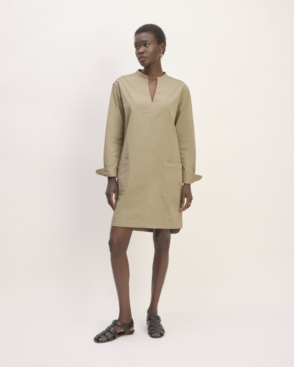 The Long-Sleeve Utility Mini Dress | Trench Coat Khaki Everlane The Long-Sleeve Utility Mini Dress | Trench Coat Khaki Everlane