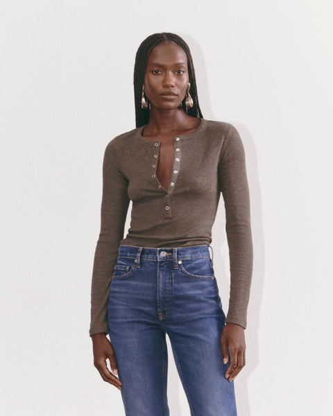 The Luxe Rib Henley | Heathered Fatigue – Everlane