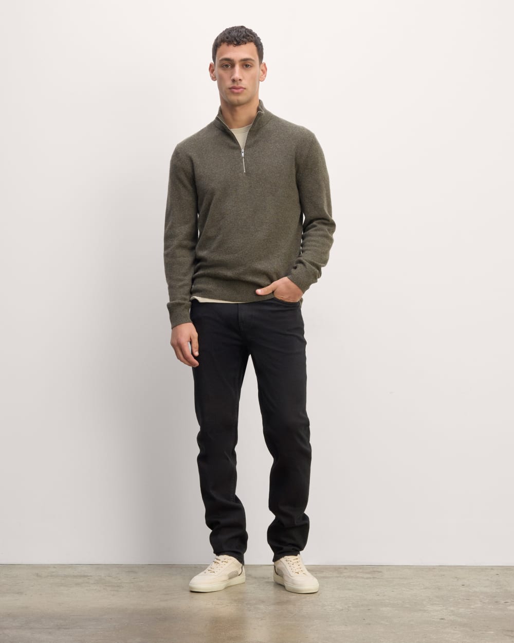 The Quarter-Zip in Cashmere | Heathered Army Green – Everlane