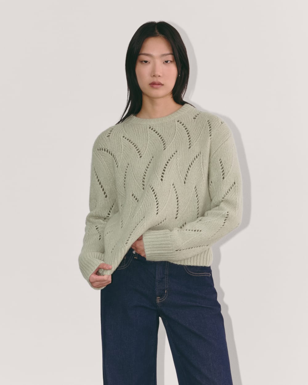 The Pointelle Sweater in Cloud