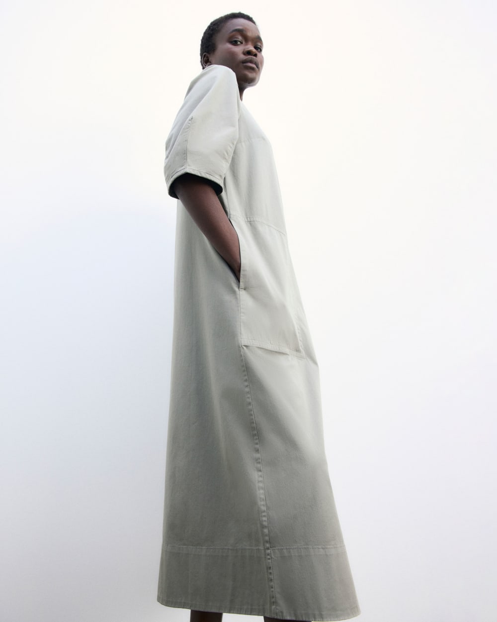 The Short-Sleeve Puff Midi Dress | Sage Green Everlane The Short-Sleeve Puff Midi Dress | Sage Green Everlane