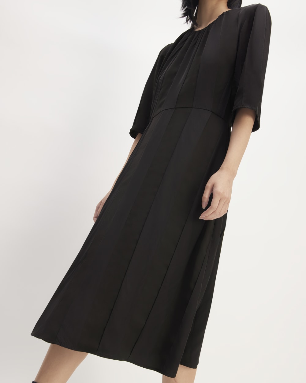 womens-city-stripe-ruched-dress-black