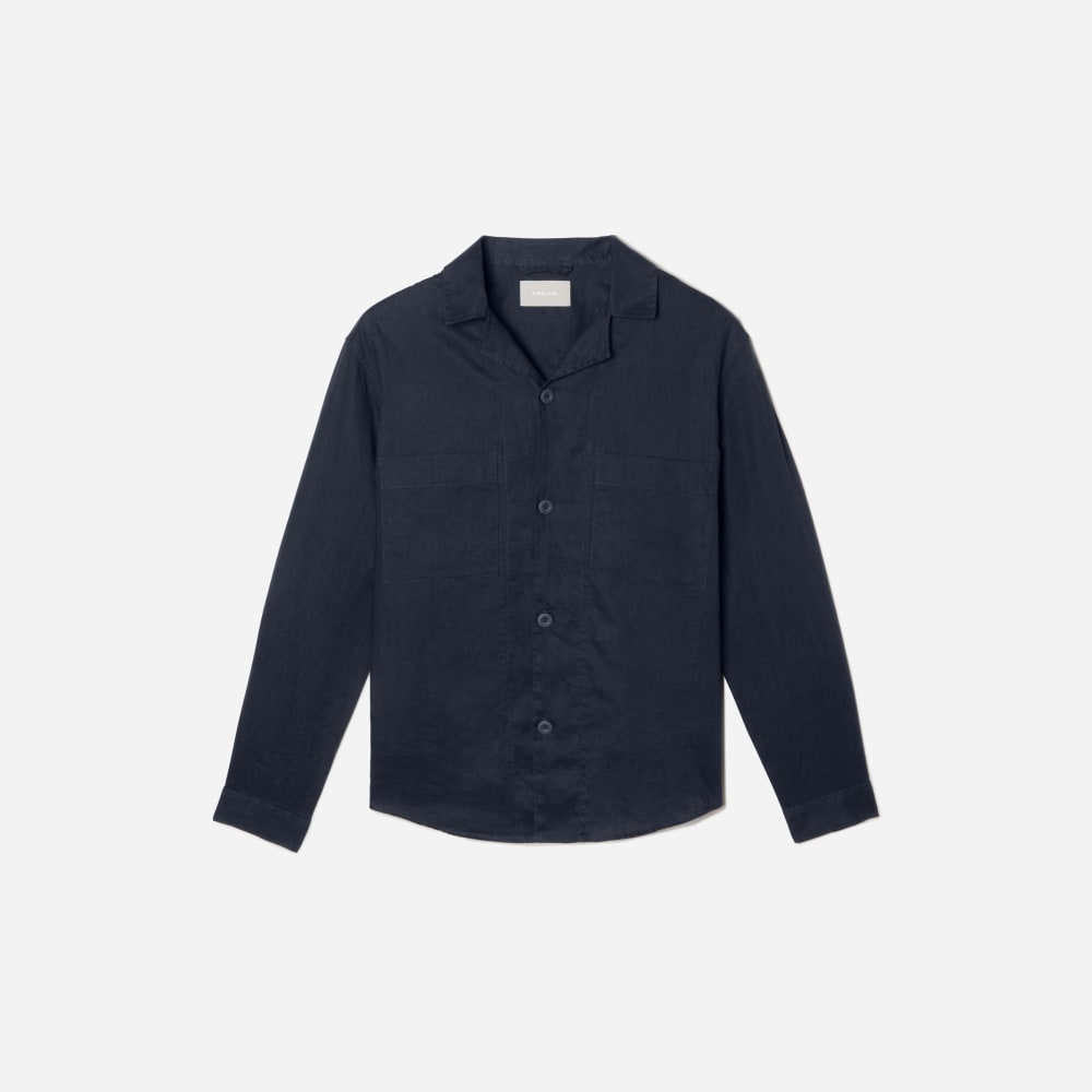 The Long Sleeve Linen Camp Shirt | Deep Navy - XS