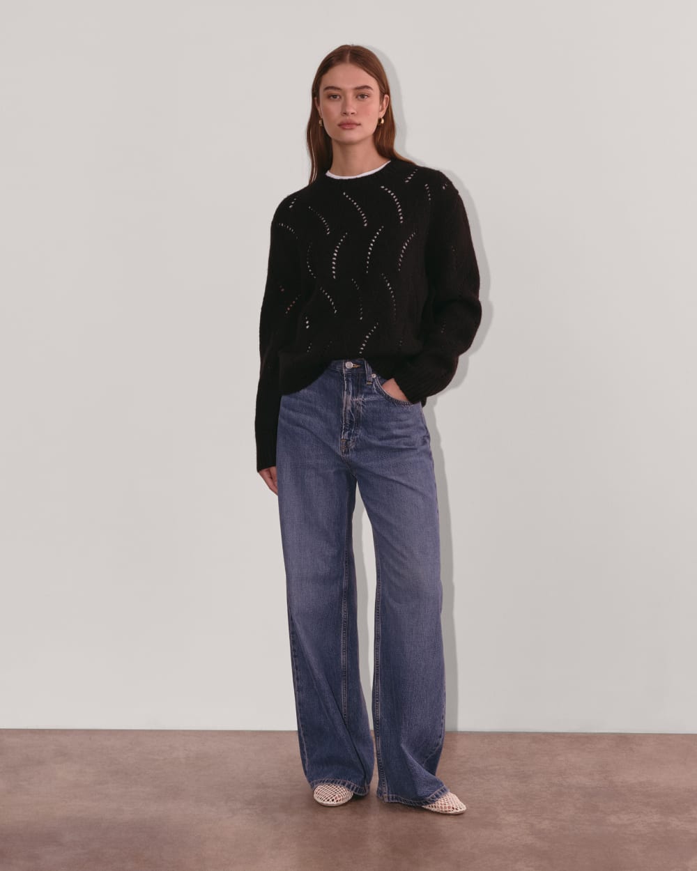 The Pointelle Sweater in Cloud | Seagrass