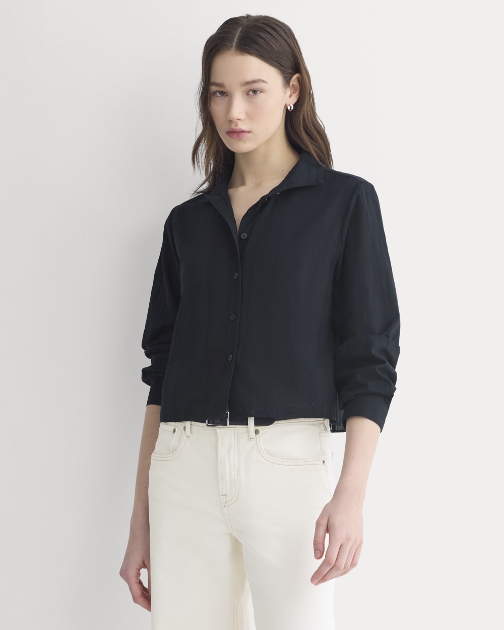 womens-textured-mini-collar-shirt-black | primary