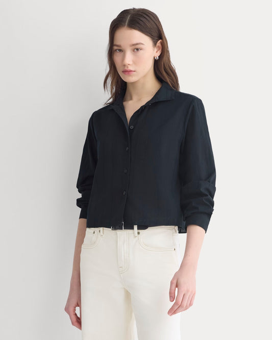 womens-textured-mini-collar-shirt-black | primary