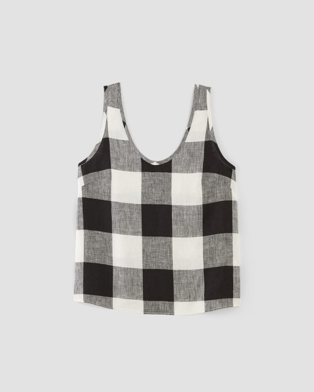 womens-linen-scoop-neck-tank-bone-black-check | alt