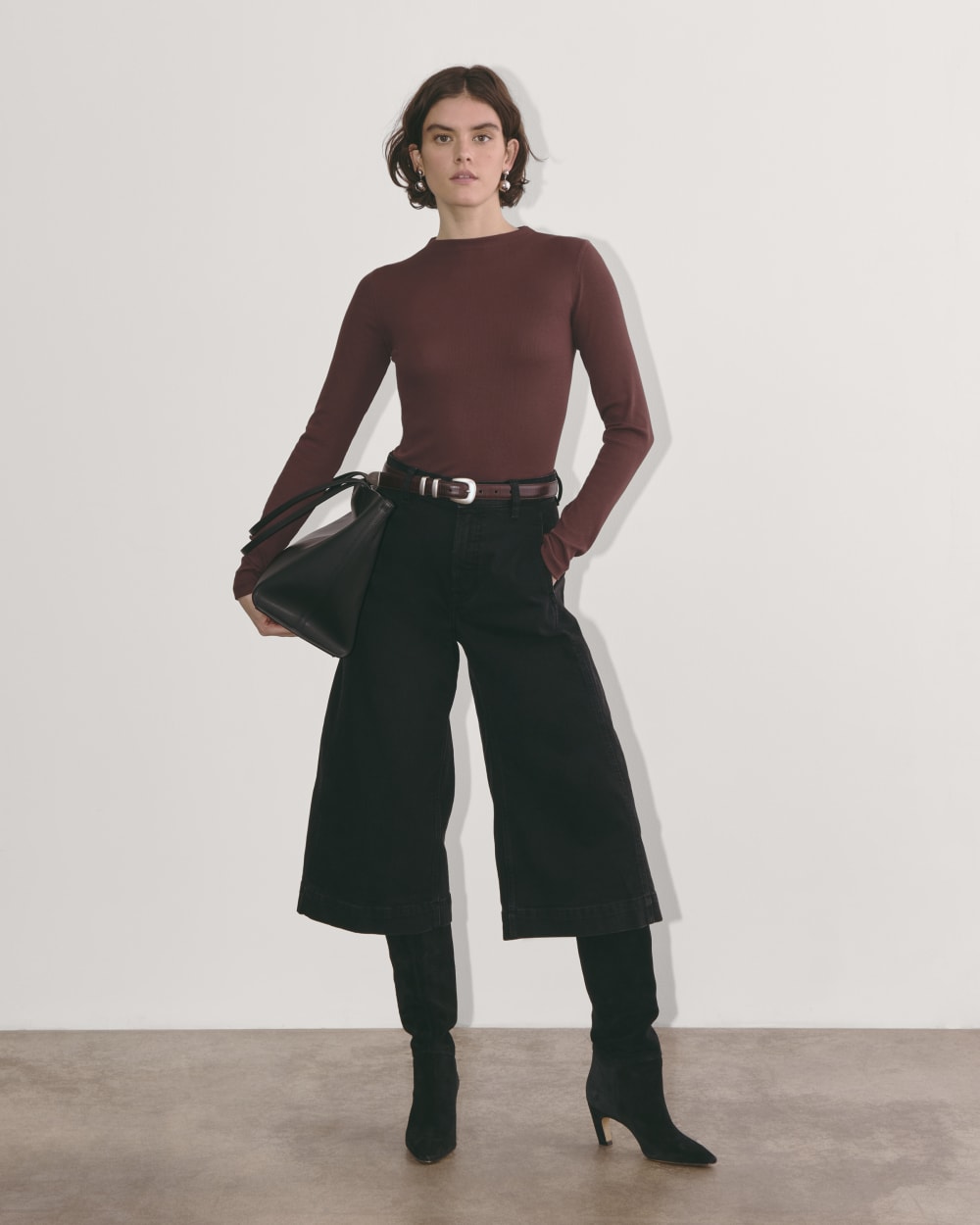 The Luxe Rib Funnel-Neck Tee | White