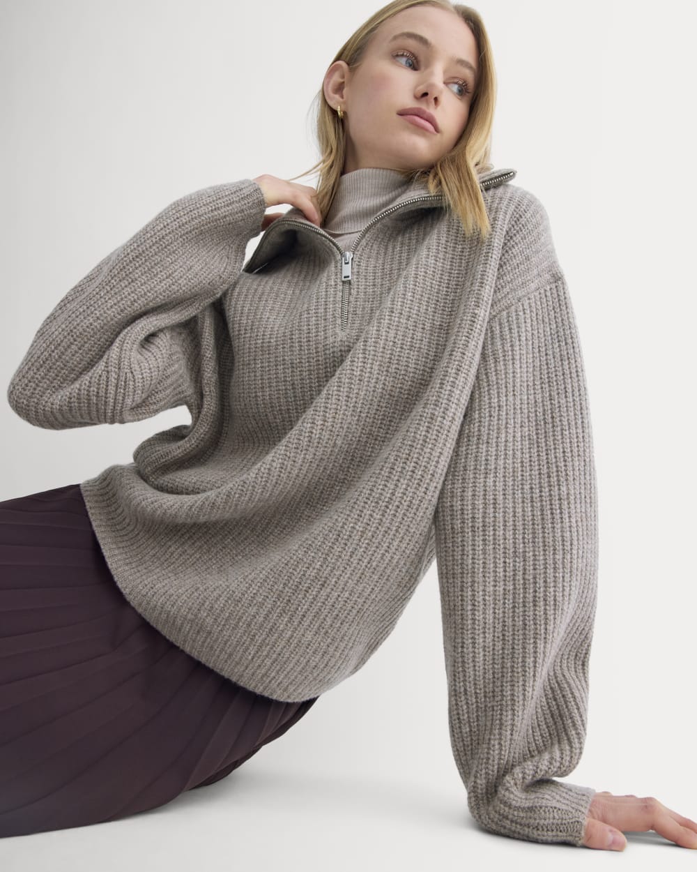 The Half-Zip Sweater in Luxe Merino | Heather Soft Taupe – Everlane