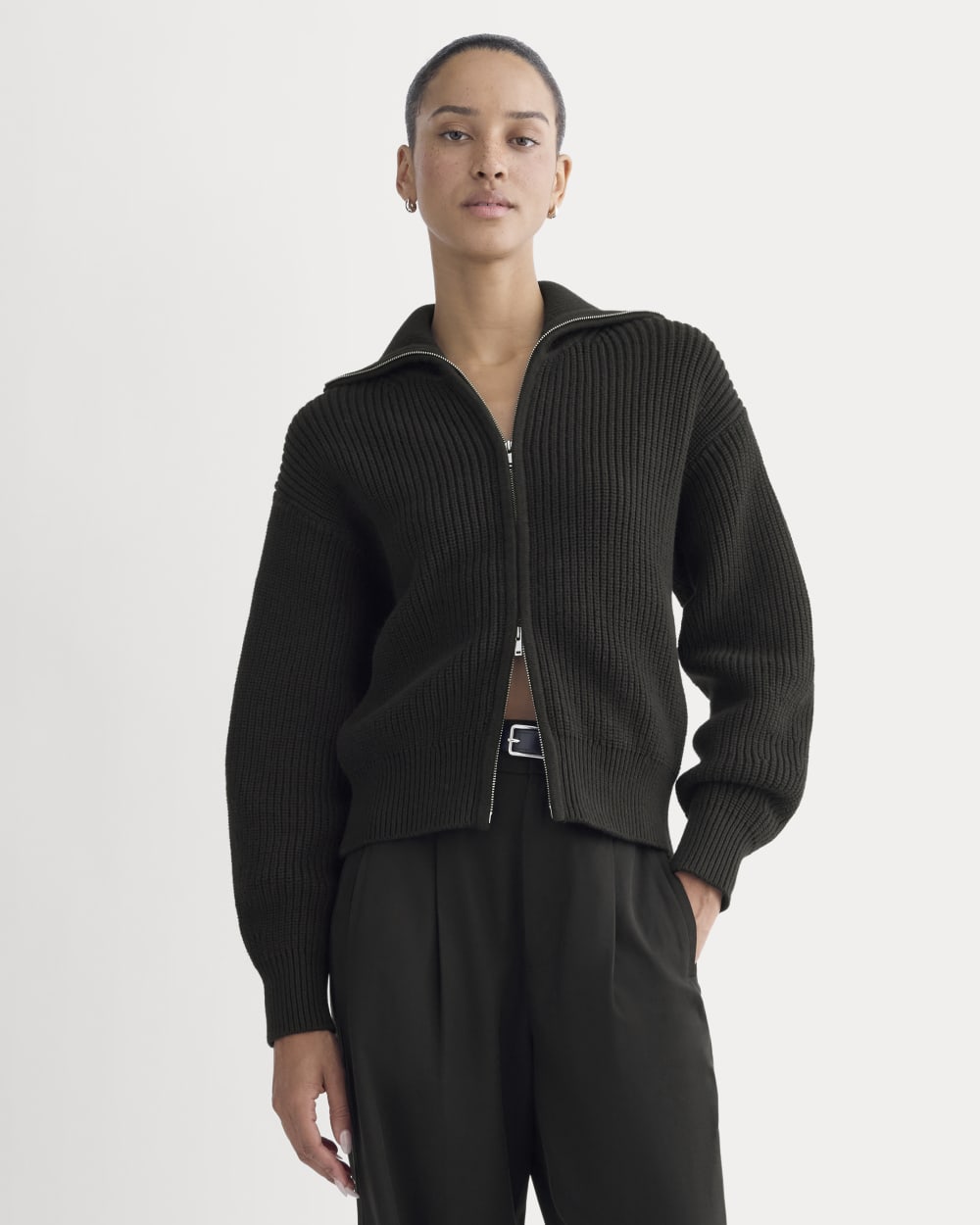 womens-full-zip-sweater-everyday-cotton-black | primary