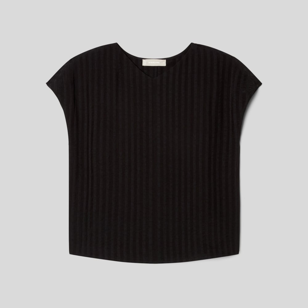 womens-city-stripe-v-neck-top-black | alt