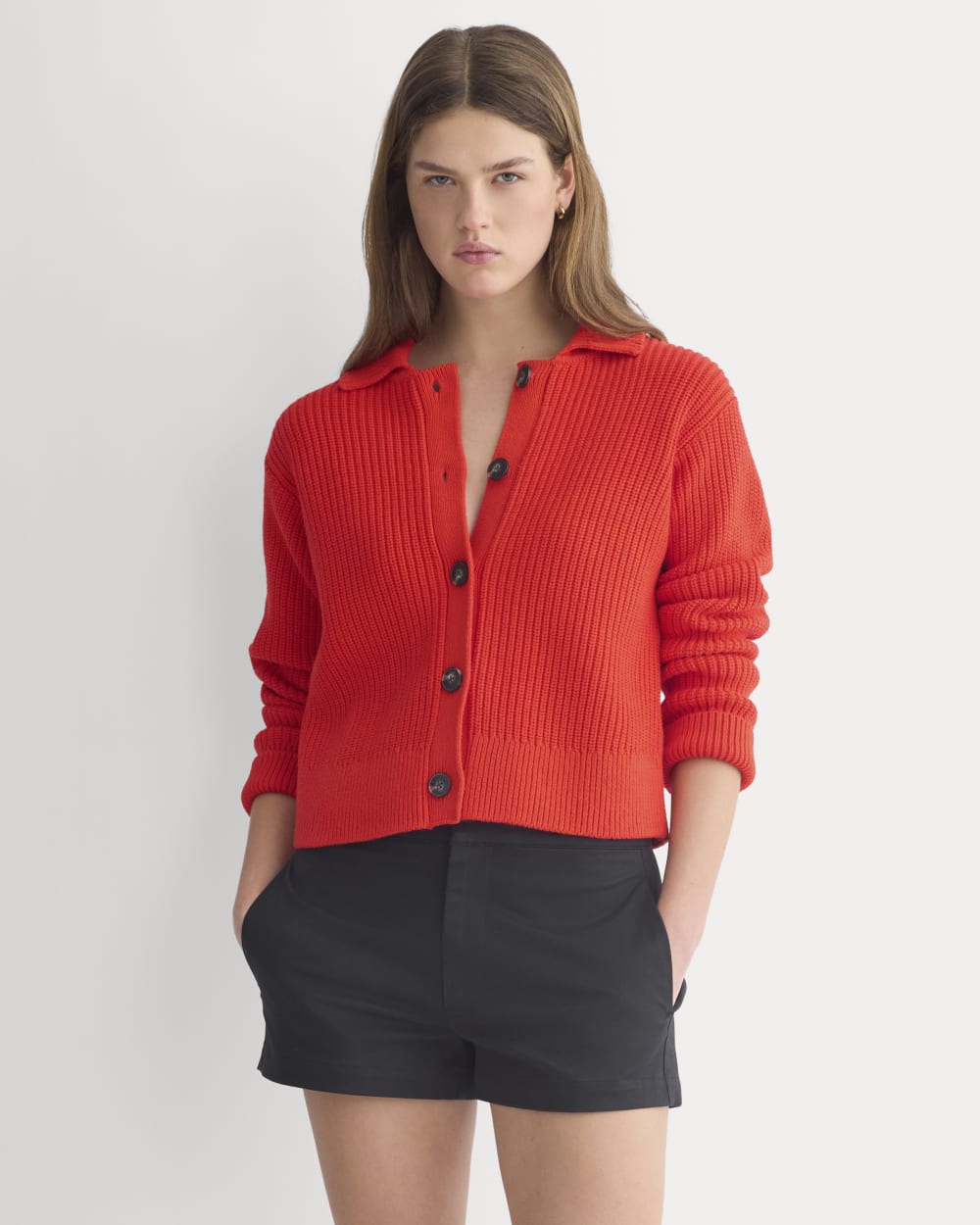 womens-shrunken-cardigan-everyday-cotton-fiery-red | primary