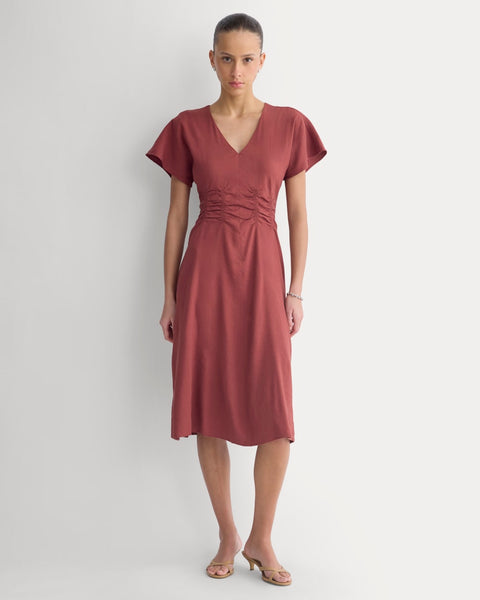 Cinched Dress in Stretch Linen | Henna Red Everlane Cinched Dress in Stretch Linen | Henna Red Everlane