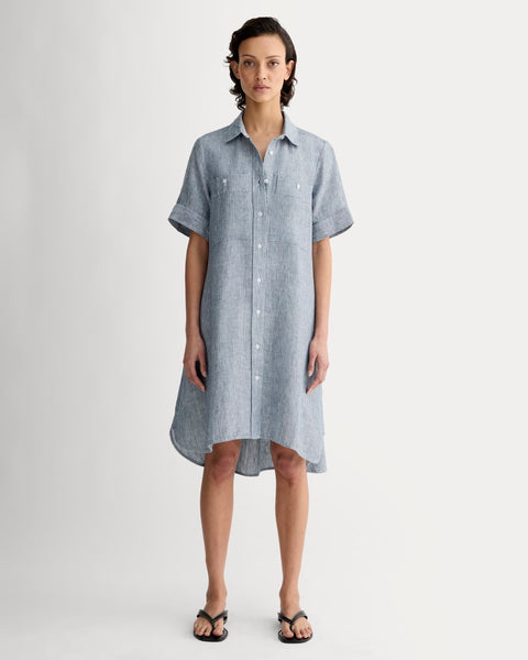 The Daytripper Dress in Linen | White / Blue Everlane The Daytripper Dress in Linen | White / Blue Everlane