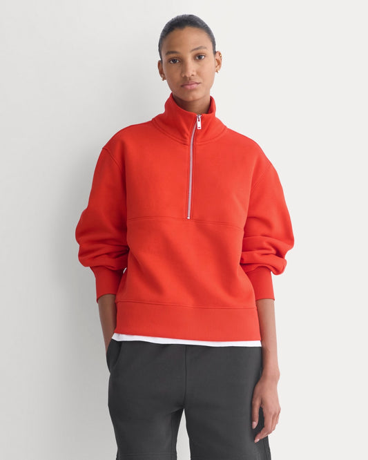 womens-luxe-fleece-half-zip-sweatshirt-fiery-red | primary