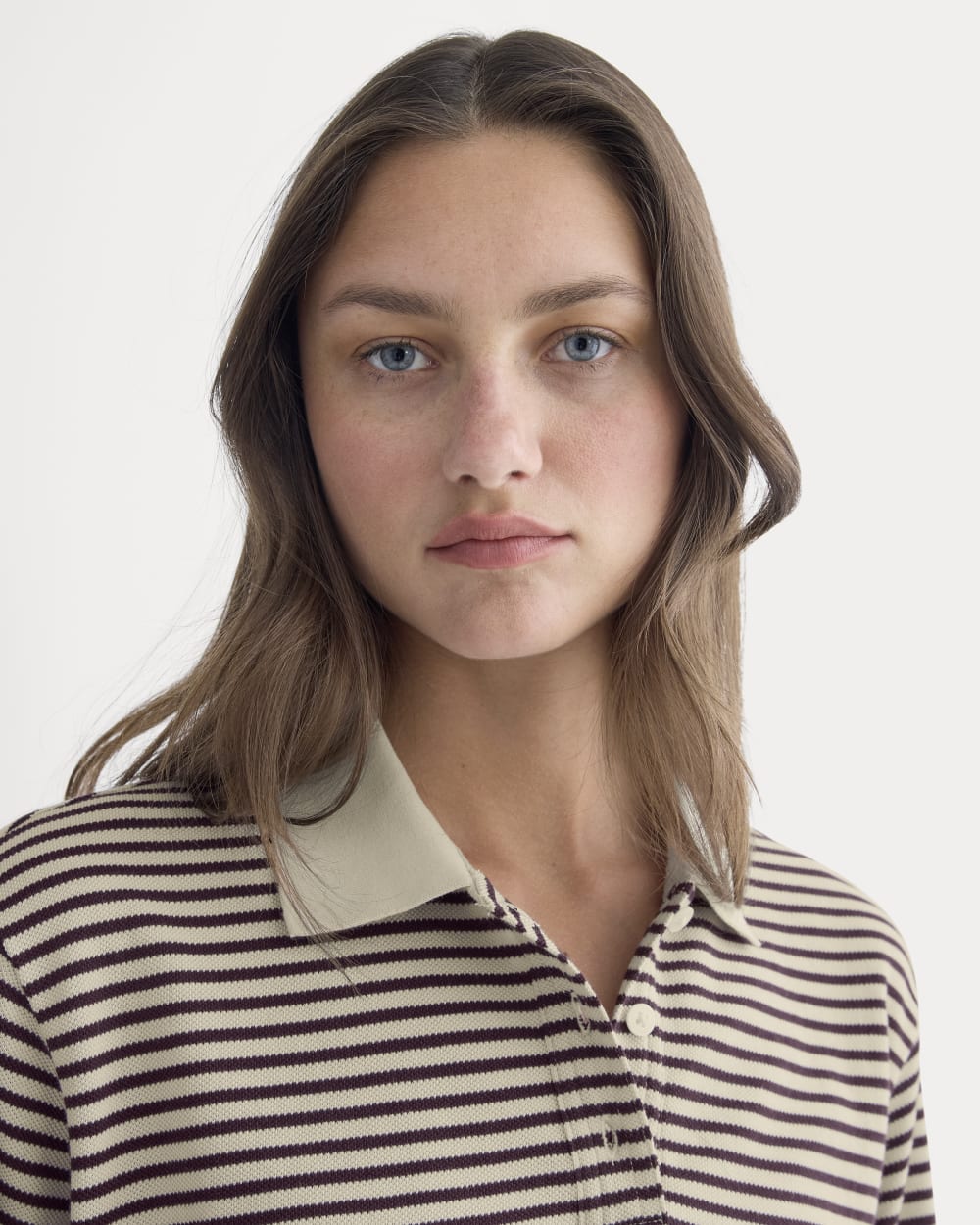 Oversized Pique Polo | Dusty Beige/Deep Plum Stripe – Everlane