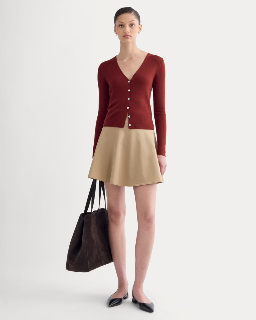 Rib Waist Long Cardigan in Merlot