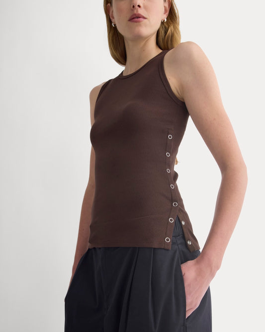 womens-luxe-rib-side-snap-tank-coffee-bean | primary