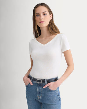 Tissue Short-Sleeve V-Neck Top | Bone