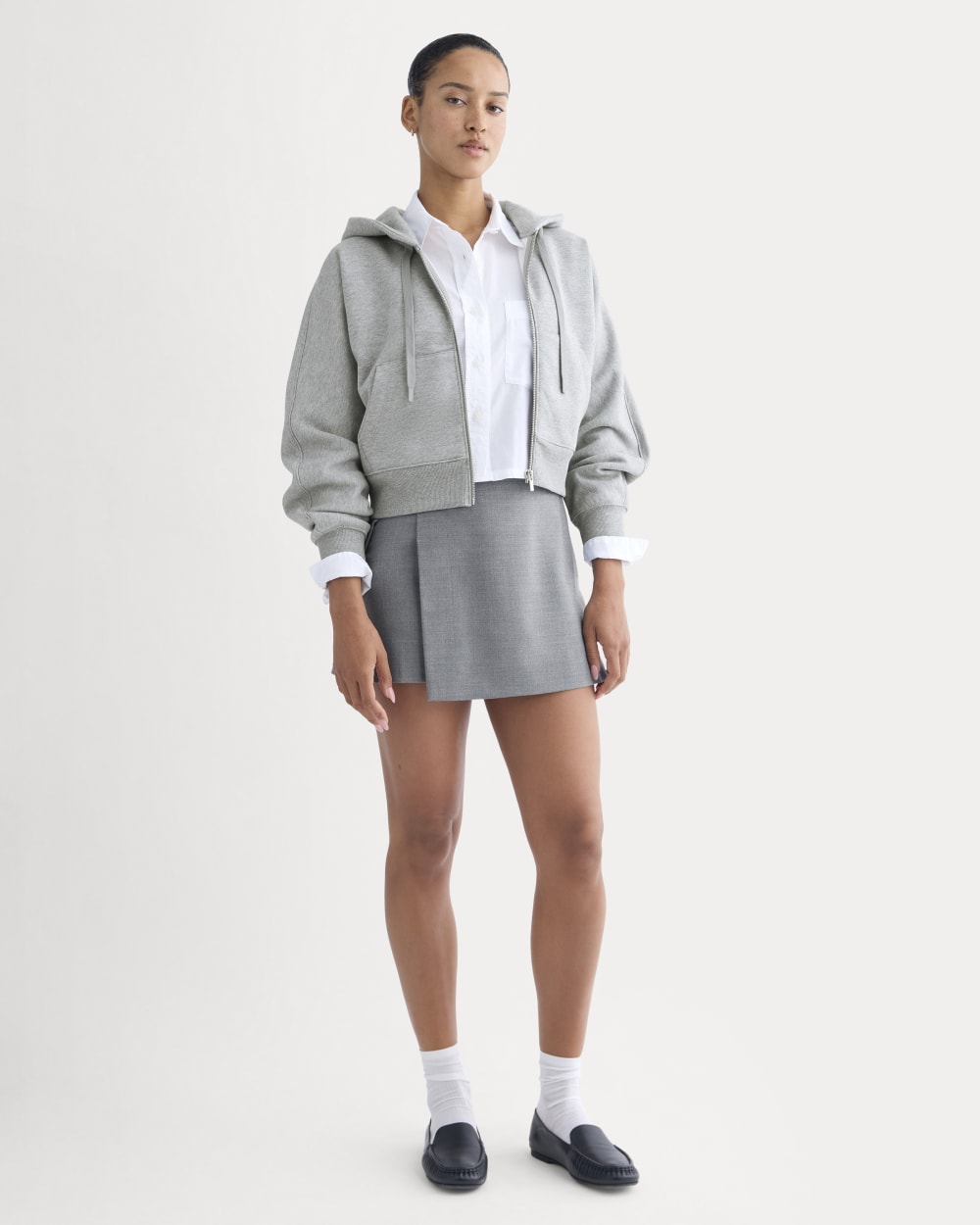Luxe Fleece Full-Zip Cropped Hoodie | Vintage Heather Grey – Everlane