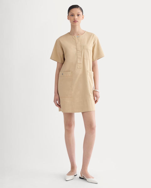 everlane corduroy mini dress Everlane Safari Mini Dress In Classic Khaki, Size Medium, Cotton/Leather