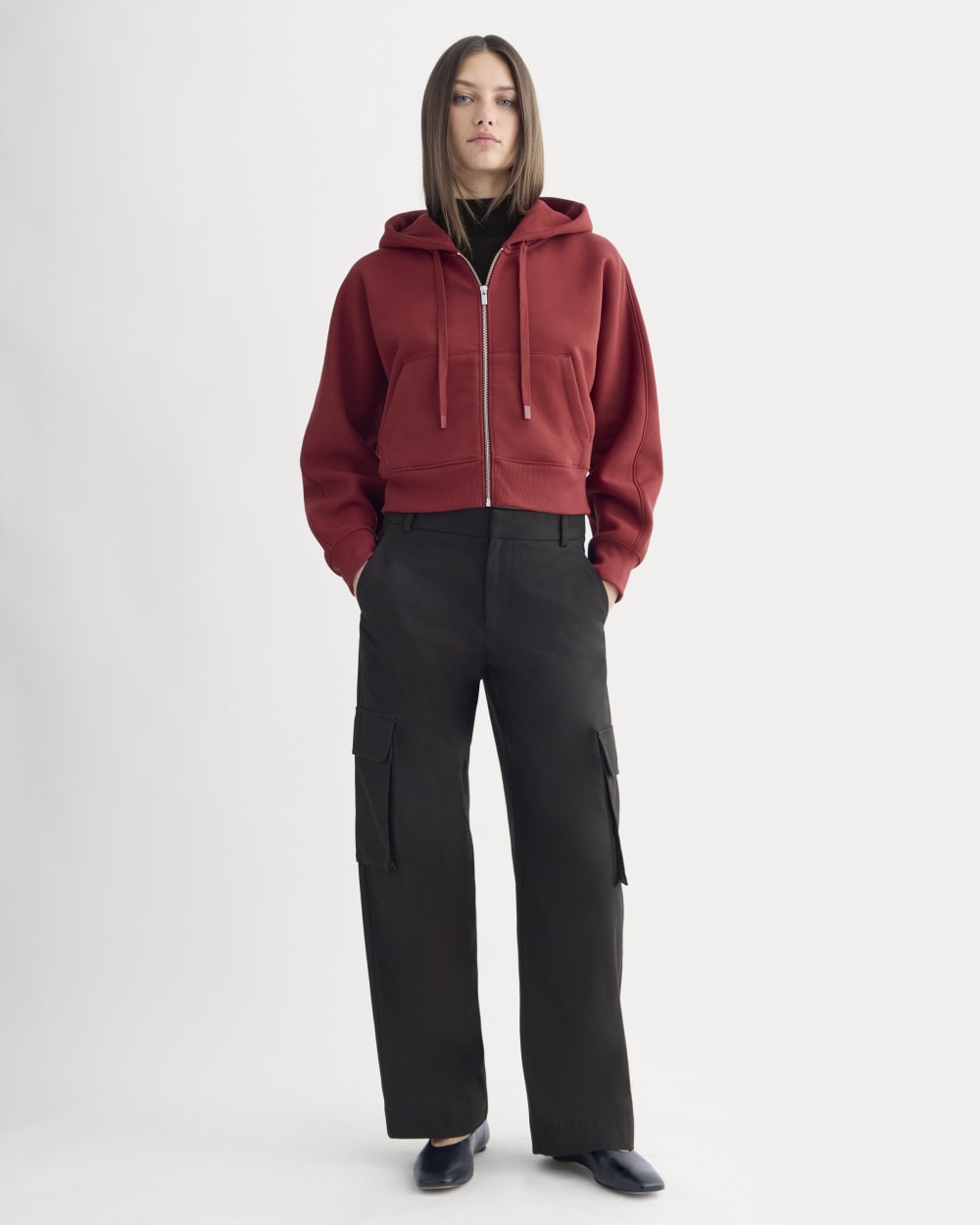 Luxe Fleece Full-Zip Cropped Hoodie | Merlot – Everlane