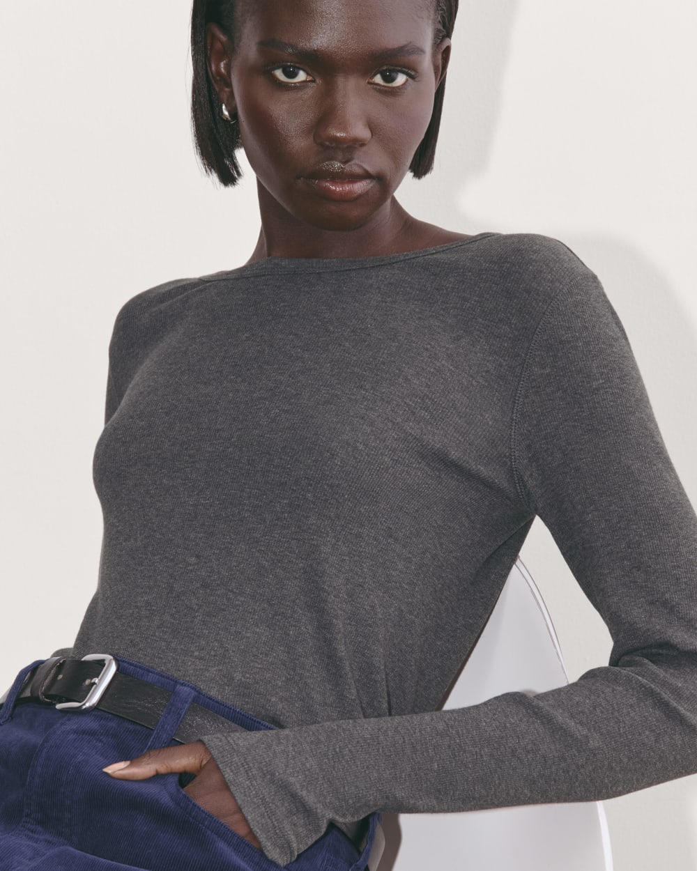 The Luxe Rib Long-Sleeve Crew | Heathered Port Royale