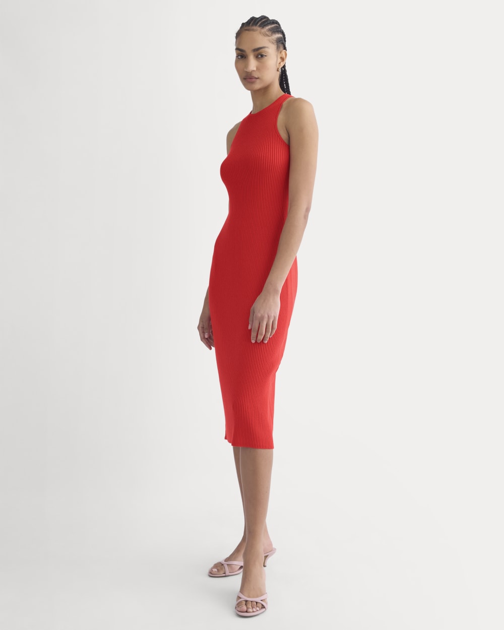Everlane Cutaway Ribbed Midi Dress In Fiery Red, Size Small, Viscose
