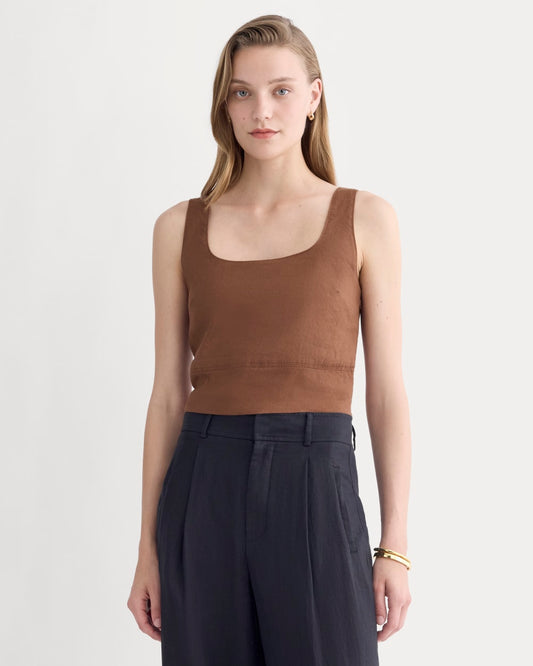 womens-square-tank-in-stretch-linen-cedarwood | primary