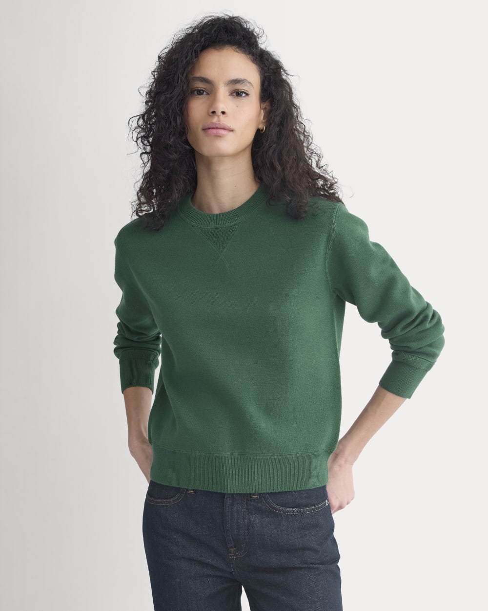 womens-double-knit-crew-in-cotton-merino-hunter-green-navy | primary