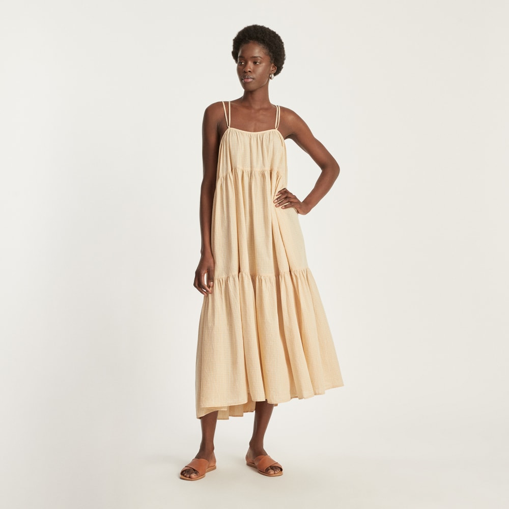 womens-billow-tiered-maxi-dress-plaid-orange-seafoam | primary