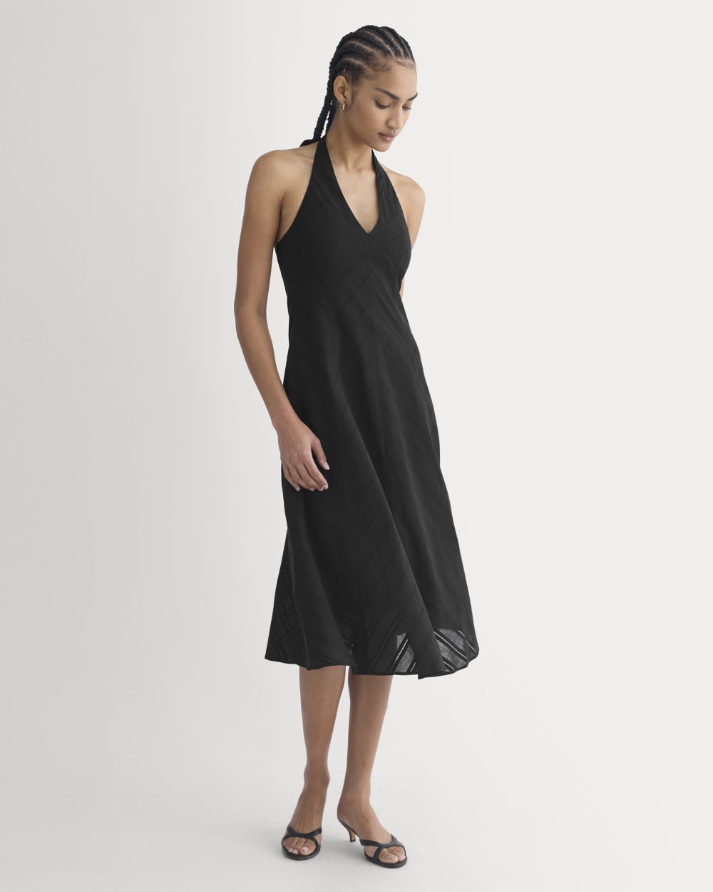 Everlane Textured Halter Midi Dress In Black, Size 16, Cotton
