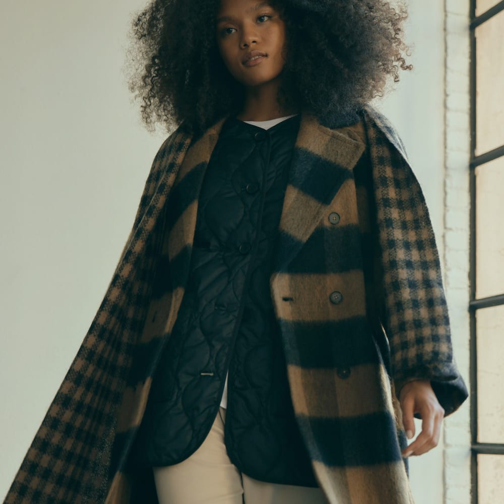 The Brushed Italian ReWool® Peacoat | Camel Buffalo Check – Everlane