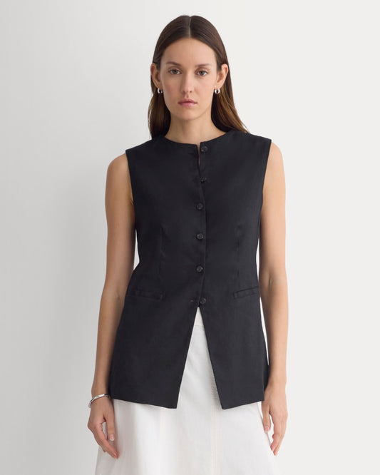 womens-long-vest-in-stretch-linen-black | primary