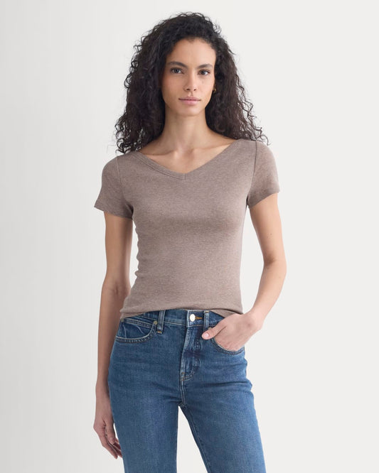 womens-everlight-short-sleeve-v-neck-top-heathered-chocolate-chip | primary